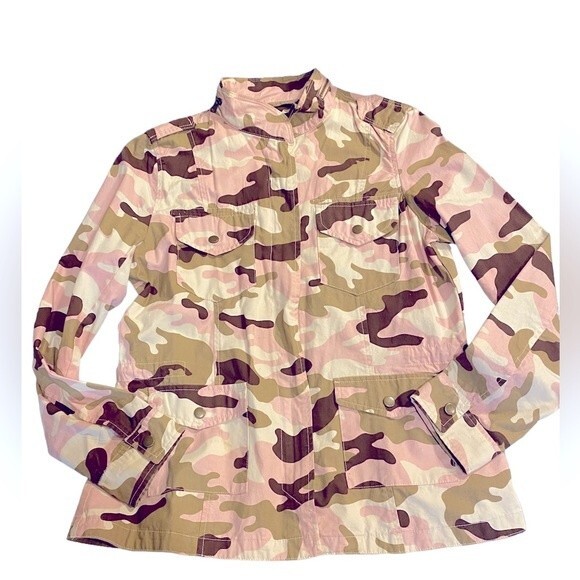 Cream, camel & pink camo jacket, pink camouflage lightweight coat by Love Tree L - Picture 2 of 15